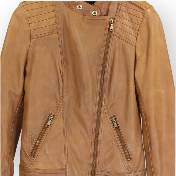 Medium Guess Los Angeles Leather Jacket Caramel Moto Biker Retro Vintage - Picture 6 of 11